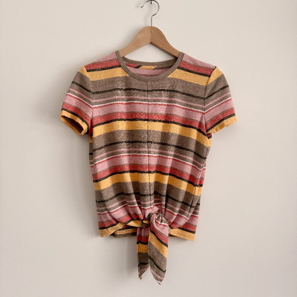 Madewell Texture & Thread Striped Crewneck Front-Tie Tee